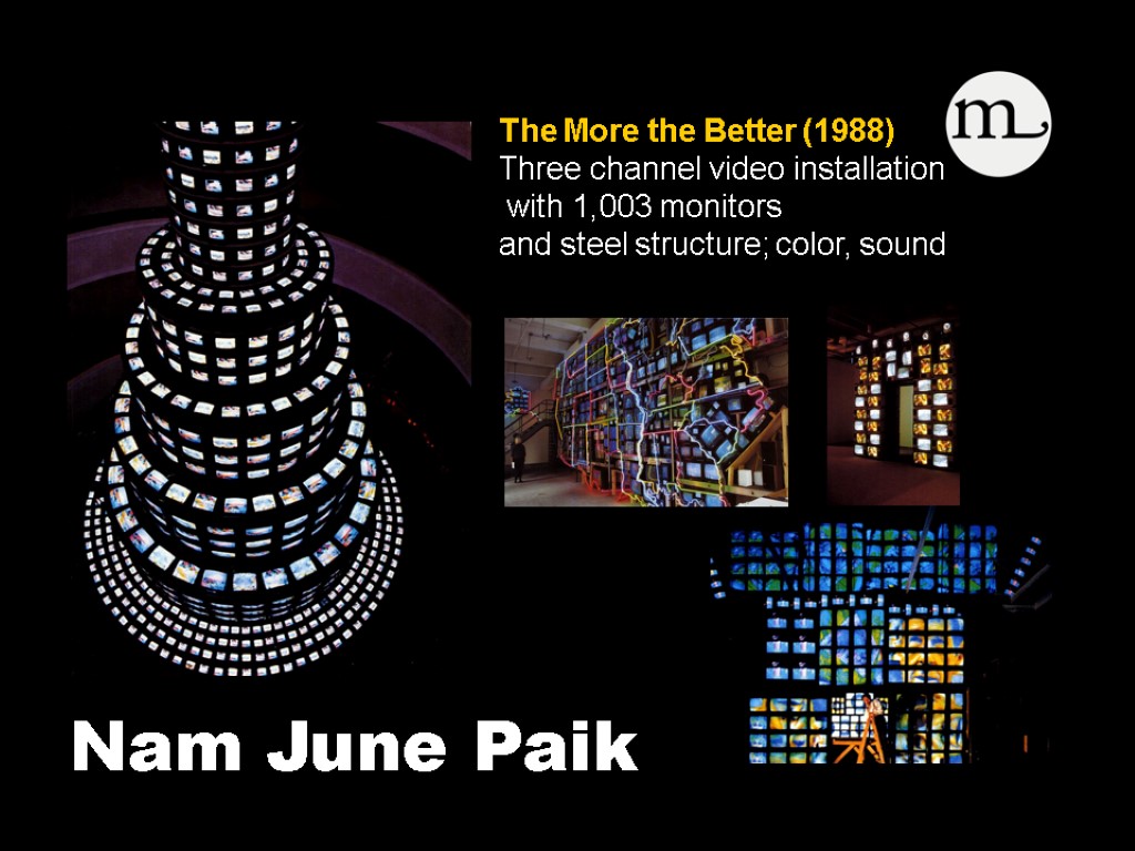 The More the Better (1988) Three channel video installation with 1,003 monitors and steel